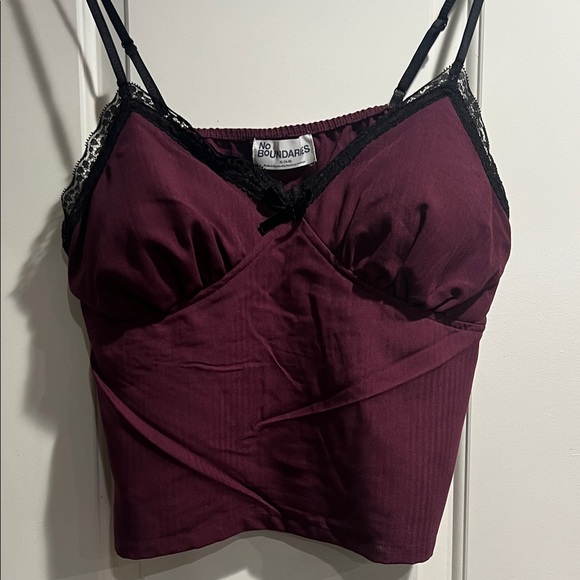 No Boundaries Purple Dark Cherry Camisole Top with Black Lace XL - Picture 2 of 7